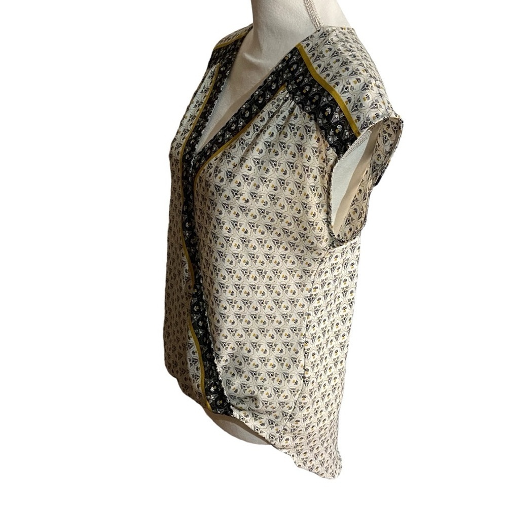Max Studio Black, Gold & White Mixed Media Print Faux Wrap‎ Sleeveless Top - Picture 3 of 6